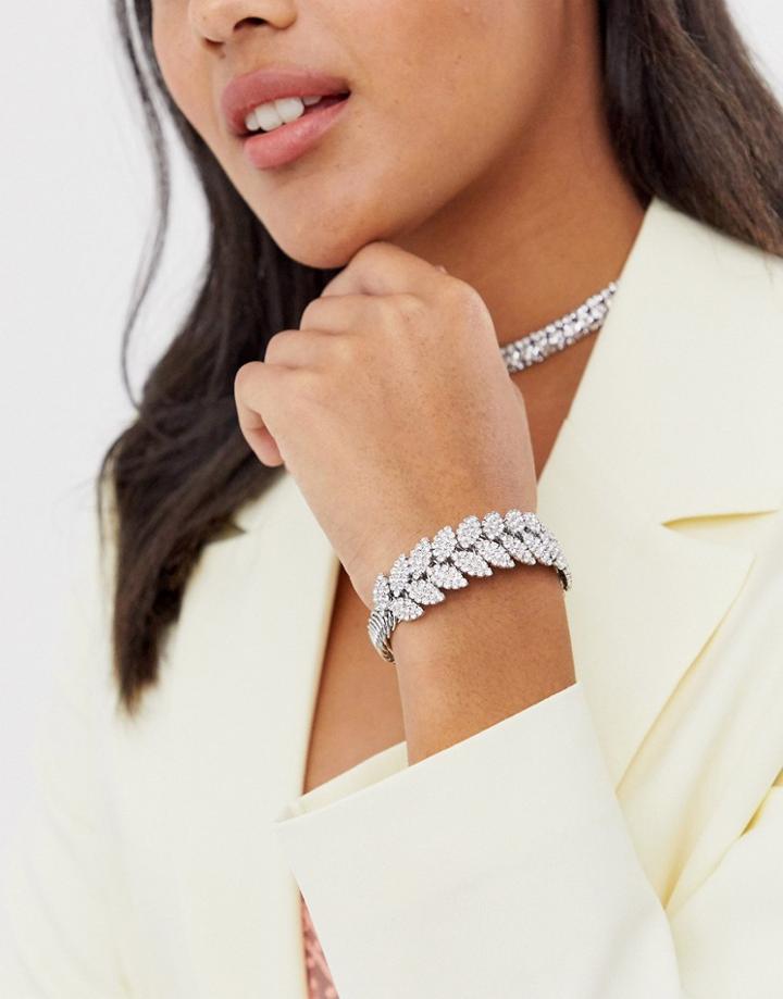 True Decadence Rhinestone Leaf Cuff Bracelet