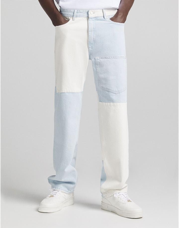 Bershka 90s Fit Spliced Jeans In Multi-blues