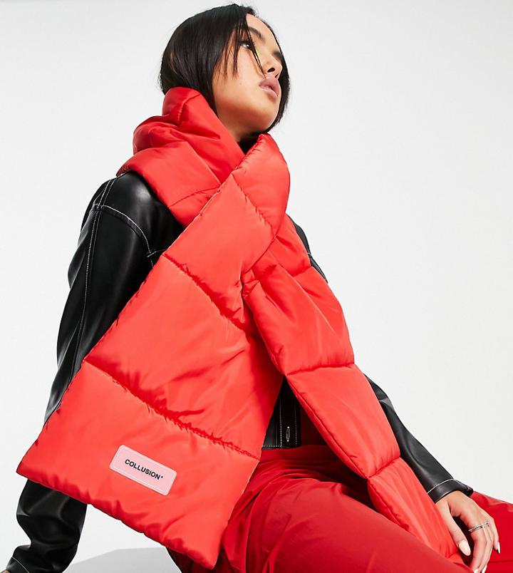 Collusion Unisex Padded Scarf In Red