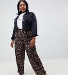 New Look Curve Animal Print Wide Leg Pants - Brown