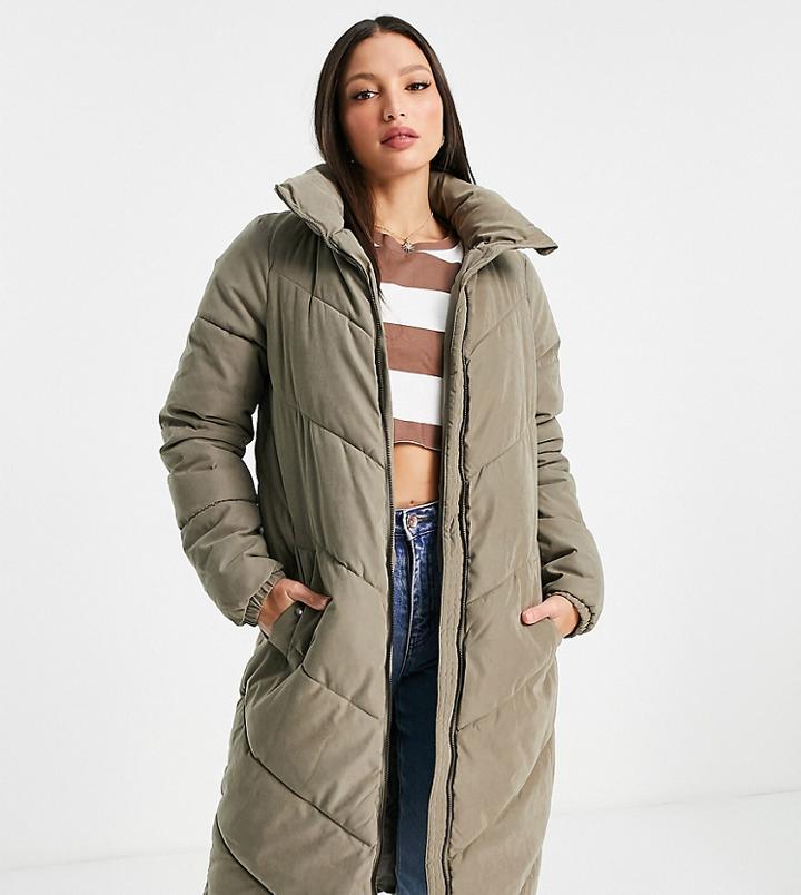 Vero Moda Tall Longline Padded Coat In Khaki-green