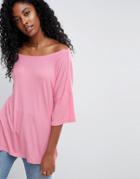 Asos Off Shoulder T-shirt In Rib - Pink