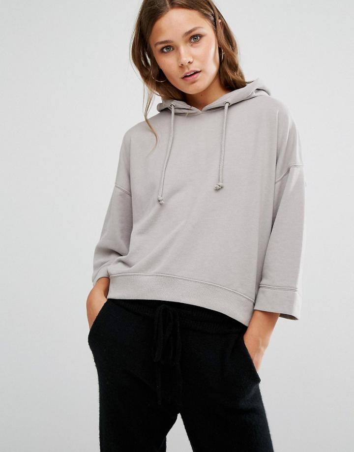 New Look Cropped Sleeve Hoodie - Gray
