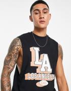Asos Design Relaxed Tank Top In Black With La Front Print