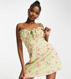 Asyou Ruched Bust Cami Mini Dress In Ditsy Floral-yellow