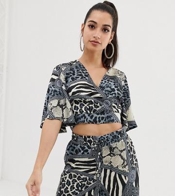 Outrageous Fortune Petite Wrap Front Crop Top Coord In Multi Chain Print - Multi