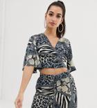 Outrageous Fortune Petite Wrap Front Crop Top Coord In Multi Chain Print - Multi