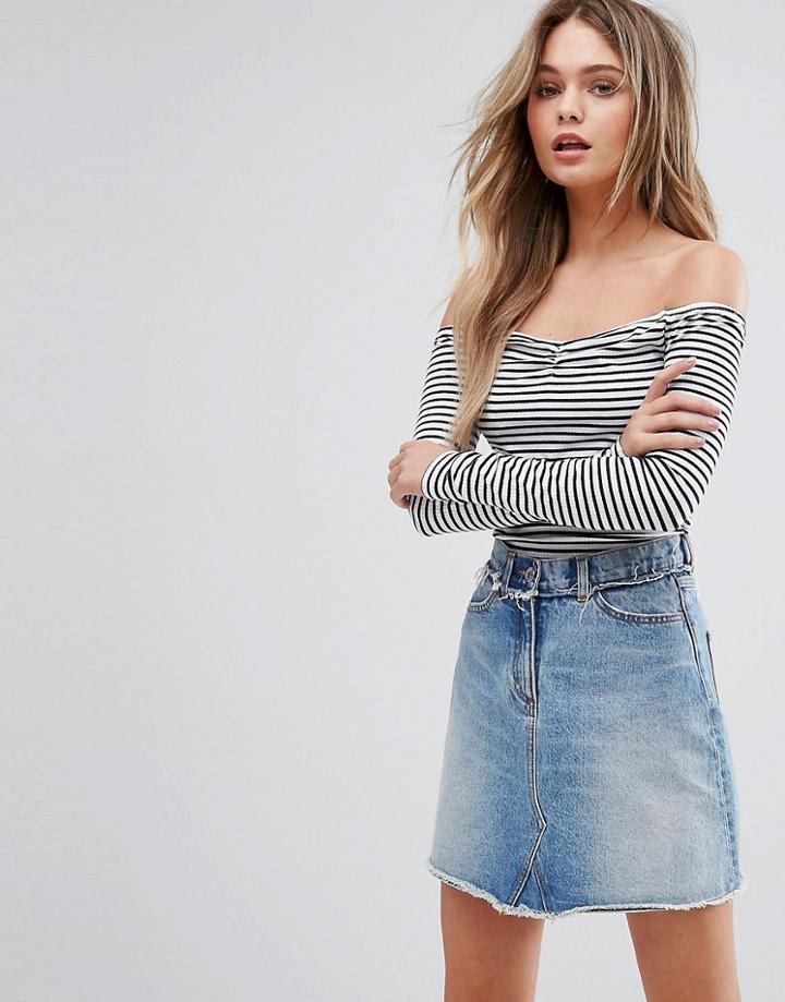 New Look Stripe Bardot Top - White