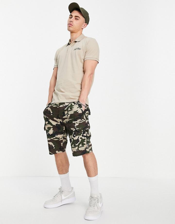 Jack & Jones Script Logo Polo In Crockery-neutral