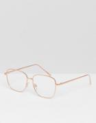 Asos Square Glasses In Gold Metal With Clear Lens - Gold