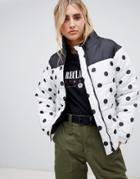 Heartbreak Polka Dot Puffer Jacket With Ring Zip - White