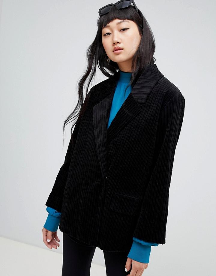 Weekday Cord Blazer In Black - Navy