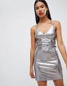 Strappy Liquid Metallic Mini Dress - White