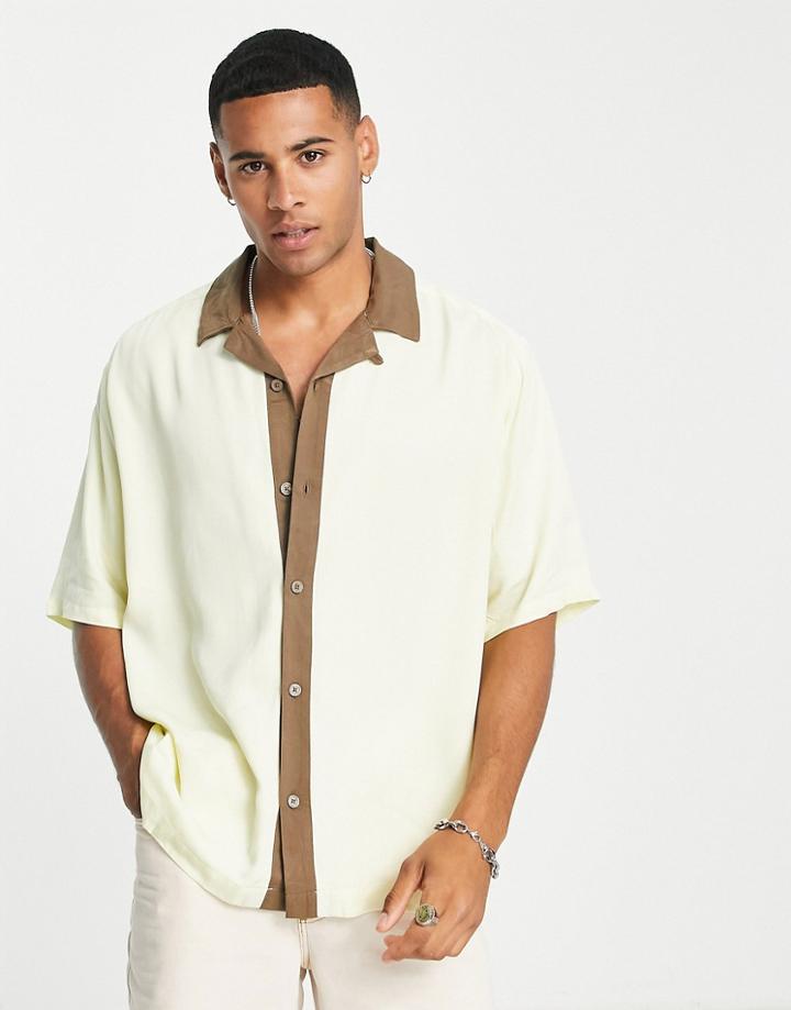 Only & Sons Oversized Revere Short Sleeve Shirt With Contrast Panel In Pastel Yellow
