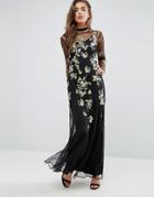 Miss Selfridge Embroidered Floral Maxi Dress - Black