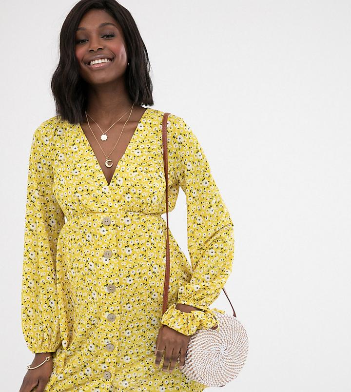 Asos Design Maternity Mini Textured Ditsy Print Tea Dress With Tie Cuff And Matching Scrunchie-green