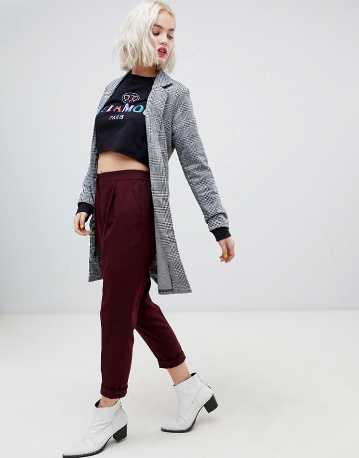 New Look Pants With Tapered Leg In Burgundy - Red