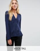 Asos Tall V Neck Blouse - Navy