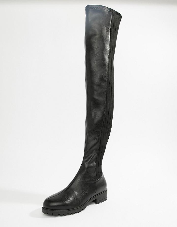 Asos Design Krista Chunky Flat Over The Knee Boots - Black