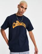 Carhartt Wip Amherst Logo T-shirt In Dark Navy