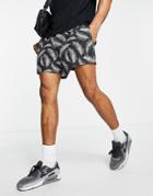 River Island Swim Shorts With Feather Print In Light Gray & Black