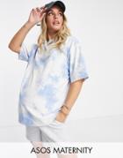 Asos Design Maternity Oversized T-shirt In Tie Dye In Blue-multi
