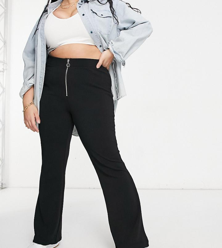 Vero Moda Curve Flare Pants With Zip Front In Black