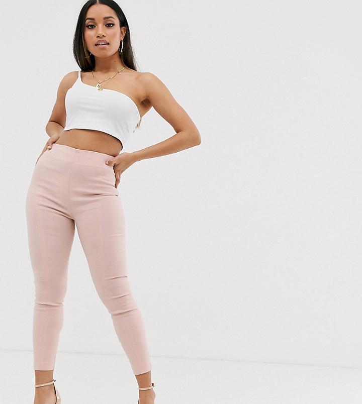 Asos Design Petite High Waist Pants In Skinny Fit - Beige