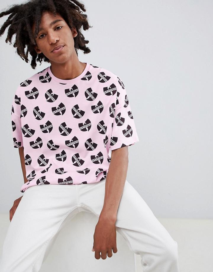 Asos Design Wu Tang Oversized T-shirt With All Over Print - Pink