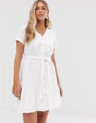 Vero Moda Button Front Pephem Dress - White