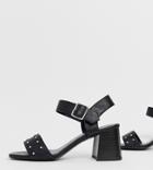 New Look Leather Look Stud Low Block Heeled Sandal In Black