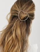 Asos Design Hair Clip With Pearl Set Open Heart In Gold Tone