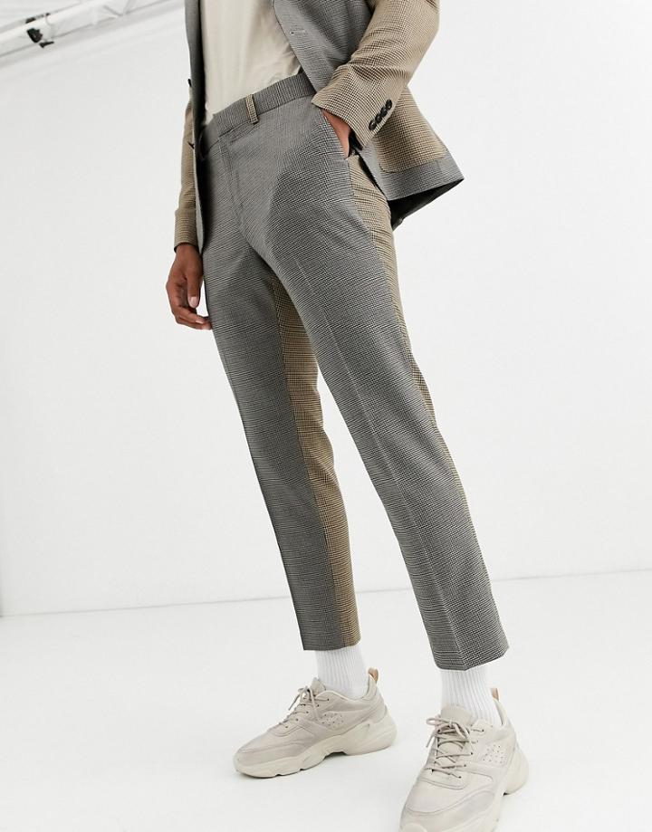 Asos Design Skinny Crop Suit Pants In Contrast Micro Check-beige