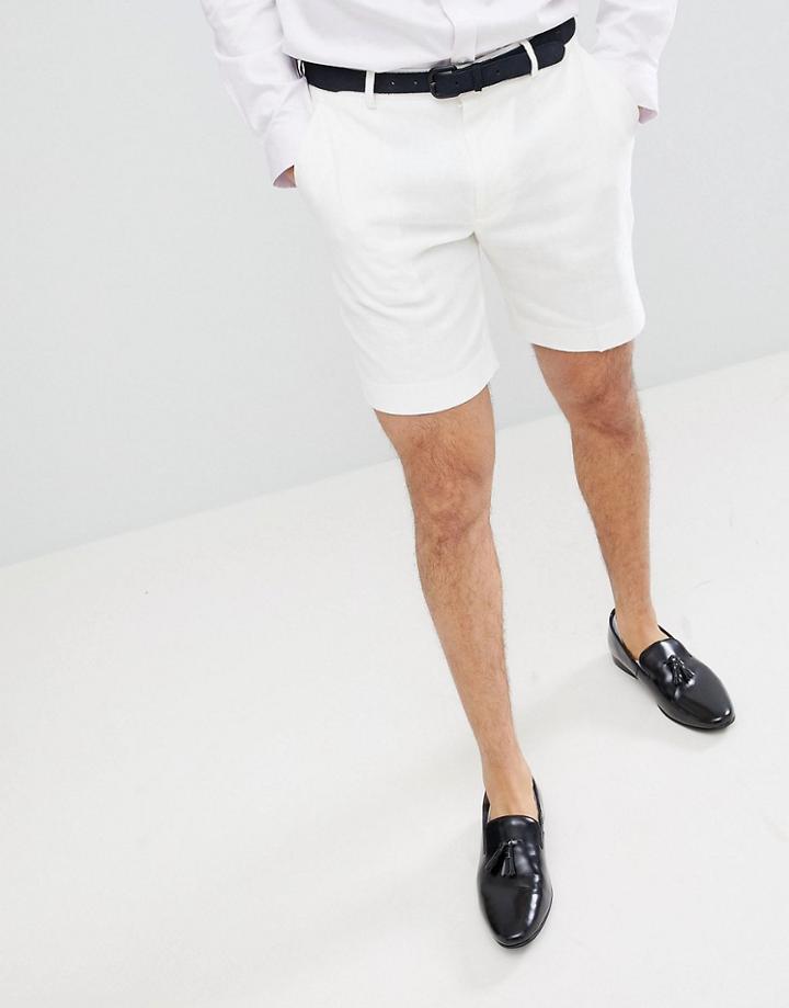 Asos Design Slim Mid Length Smart Shorts In White Linen - White