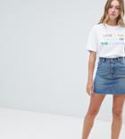 Monki Denim Mini Skirt With Organic Cotton And Raw Edge In Mid Blue - Blue