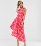 Flounce London Asymmetric Scuba Midi Dress In Pink Gingham