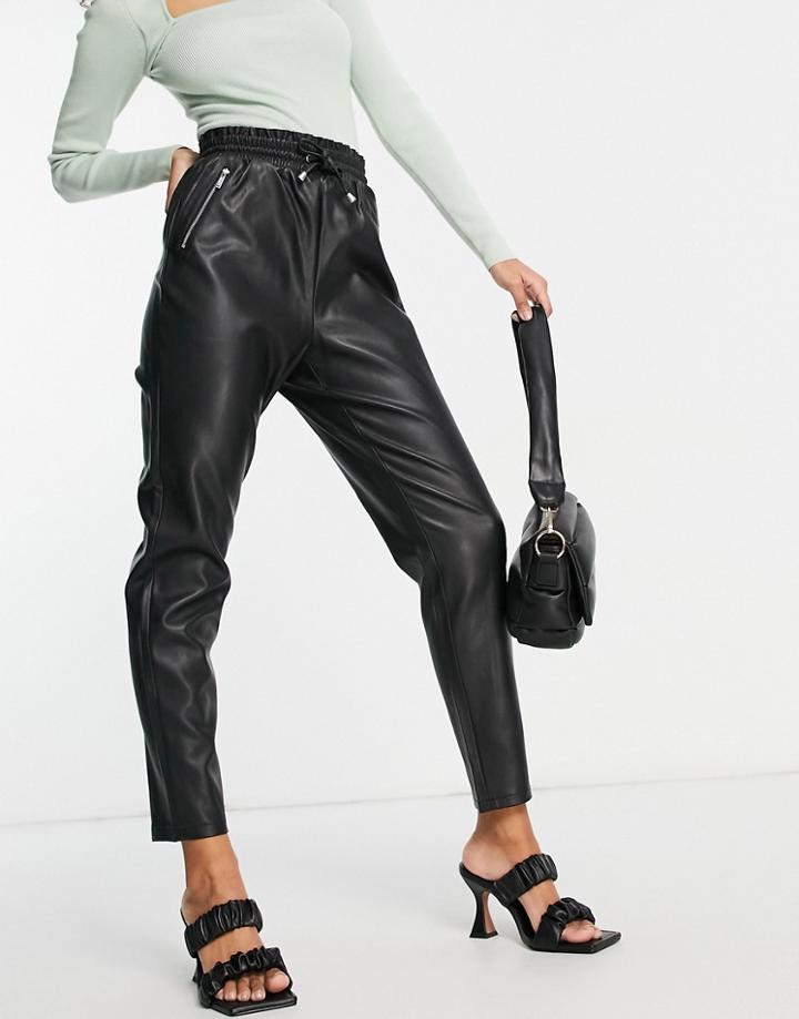 Lipsy Pu Zip Pocket Joggers In Black