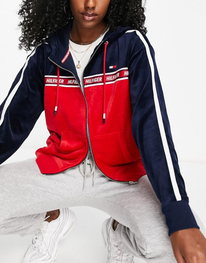 Tommy Hilfiger Sport Color Block Zip Up Hoodie In Navy