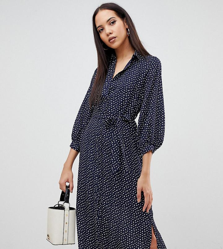 Fashion Union Tall Midi Shirt Dress In Smudge Spot - Navy