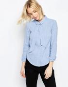 Asos Chambray Tie Detail Shirt - Blue