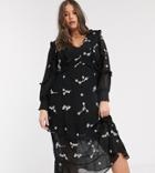 River Island Plus Ruffle Dress With Contrast Embroidery In Black