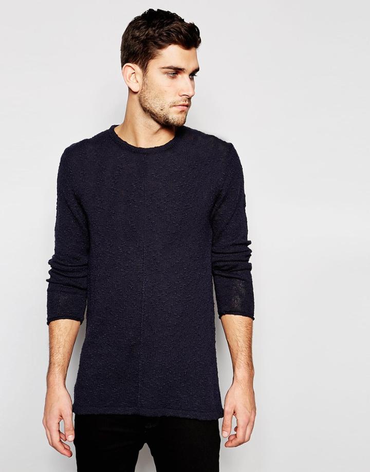 Asos Longline Sweater In Slub Yarn - Navy