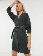 Asos Design Knitted Cardigan Dress In Charcoal-grey