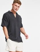 Asos Design Knitted Midweight Revere Polo T-shirt In Charcoal-gray