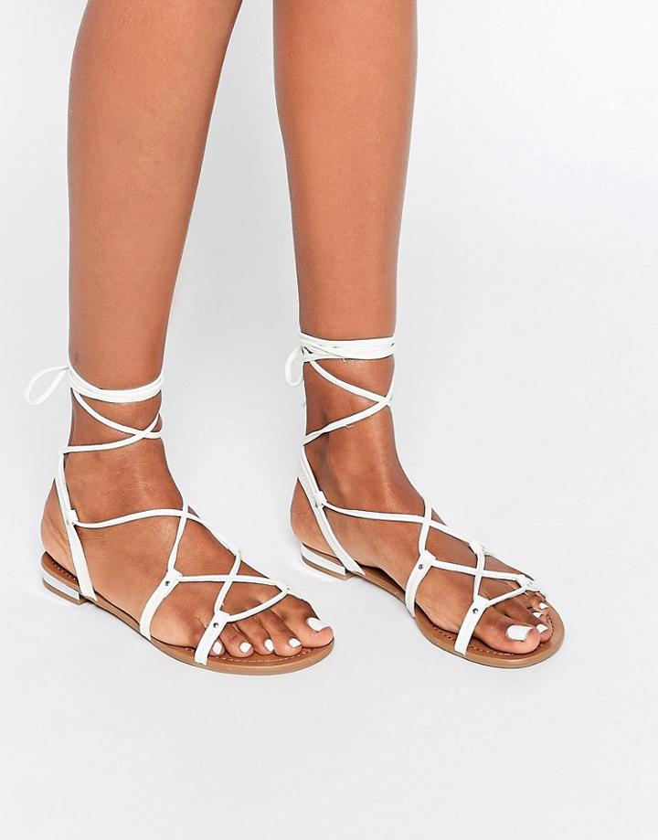 Call It Spring Cargalla Flat Lace Up Crossover Sandal - White