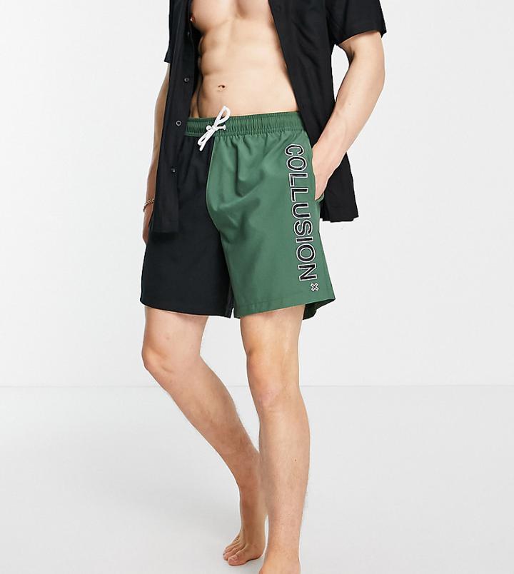 Collusion Spliced Swim Shorts With Logo Print-multi