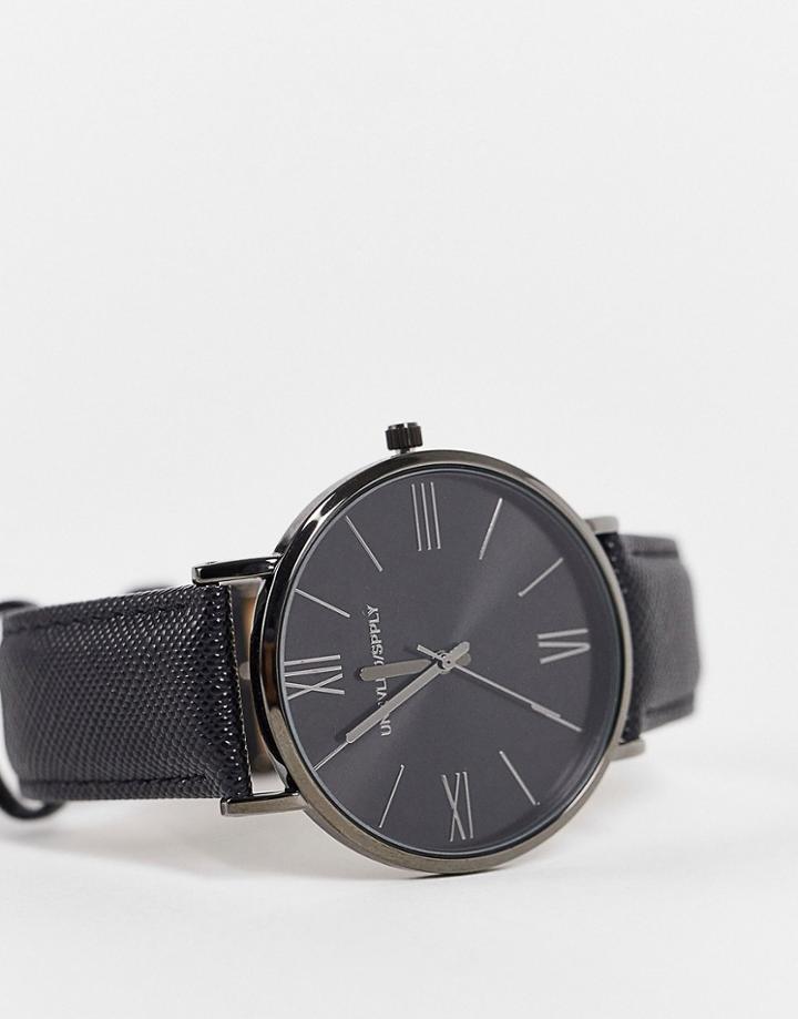 Asos Design Classic Watch With Saffiano Strap In Black