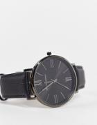 Asos Design Classic Watch With Saffiano Strap In Black