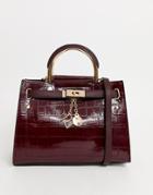 River Island Structured Shopper Bag In Croc Burgundy