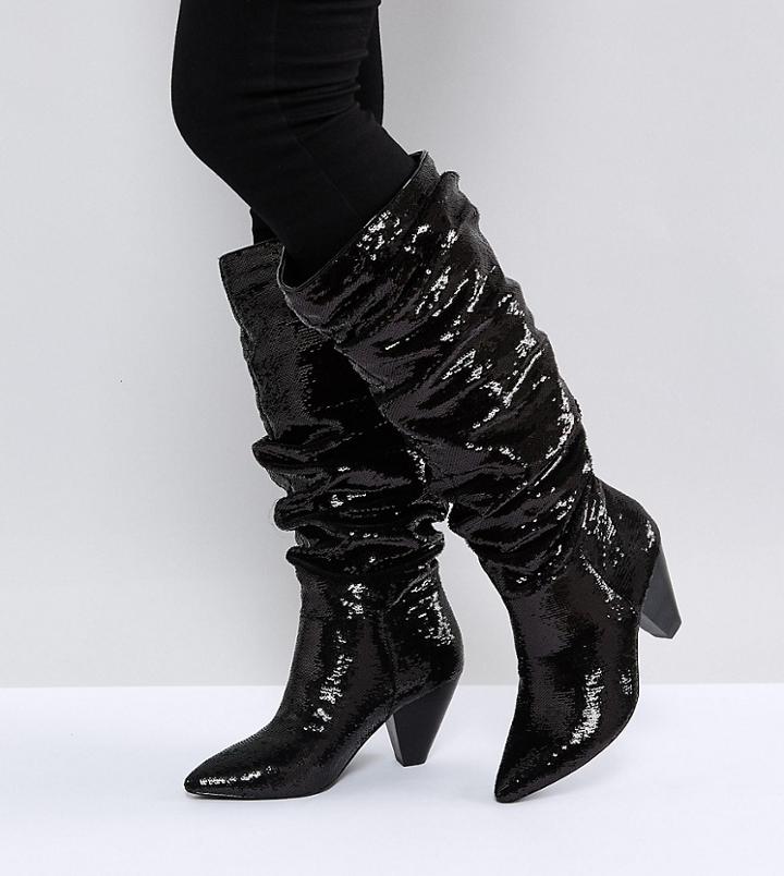 Asos Cadet Wide Fit Slouch Knee Boot - Black